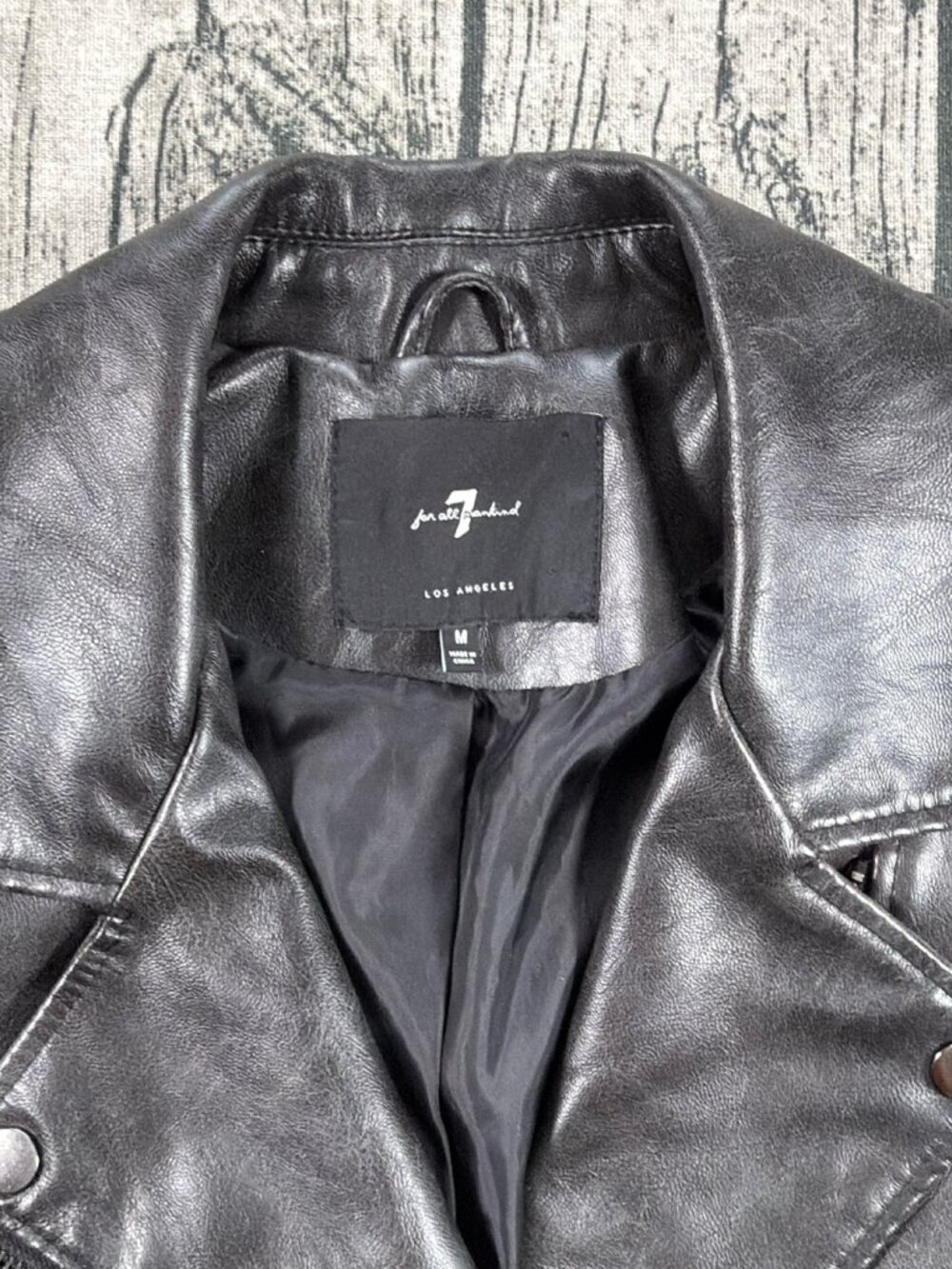 7 For All Mankind Faux Leather Moto Biker Jacket Women's M Black